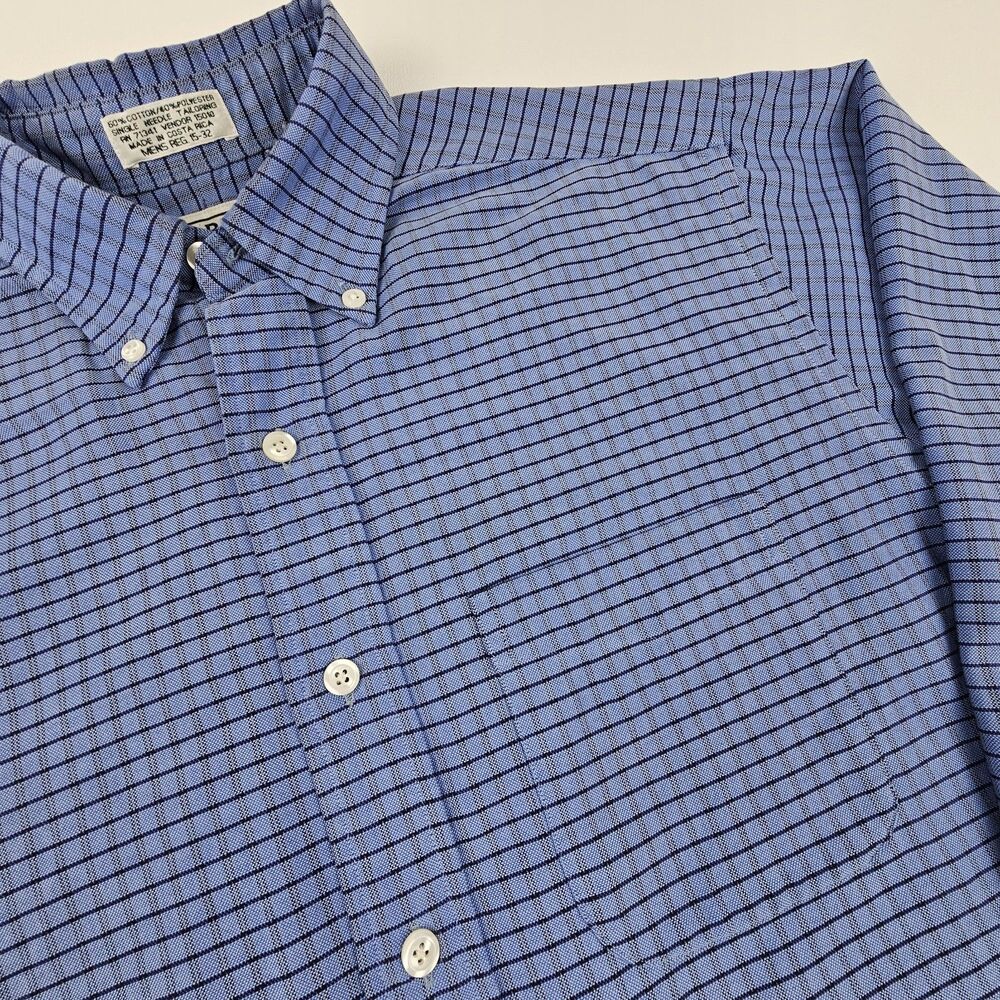 Vintage 2000 LL Bean Mens Blue Striped Button Down Shirt 15-32 Y2K